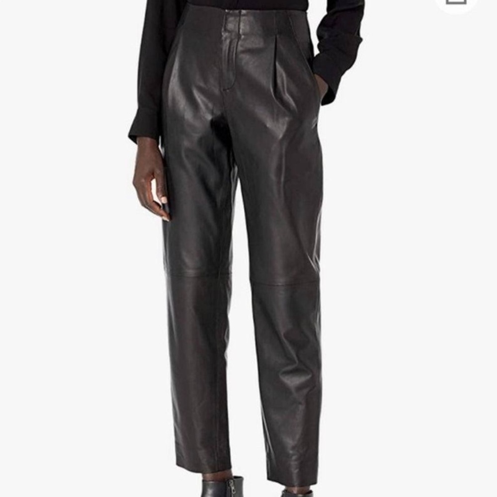 Vince. Black 100% Lamb Leather Tapered Straight Leg Pants Size 8 NWT - Picture 3 of 16